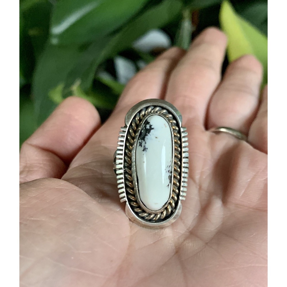 VINTAGE NAVAJO 925 STEERLING SILVER WHITE BUFFALO TURQUOISE BY EUGENE BALONE